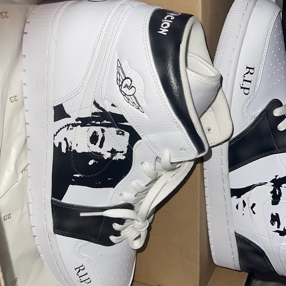 Black and White, Custom made Jordan Air Force 1’s (Mid) size 13’s. - Picture 3 of 5